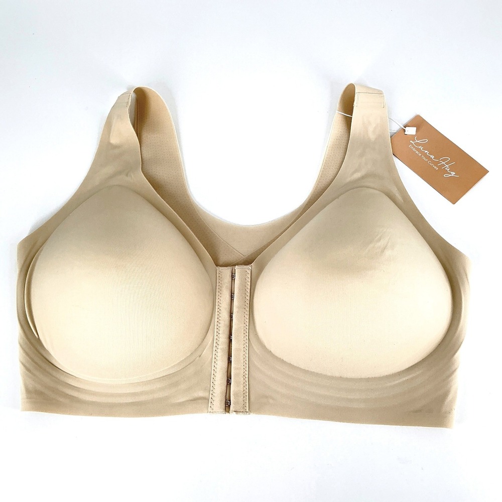 Luna Hug Size XL Beige Front Closure Posture Support Bra Padded X-Back NWT